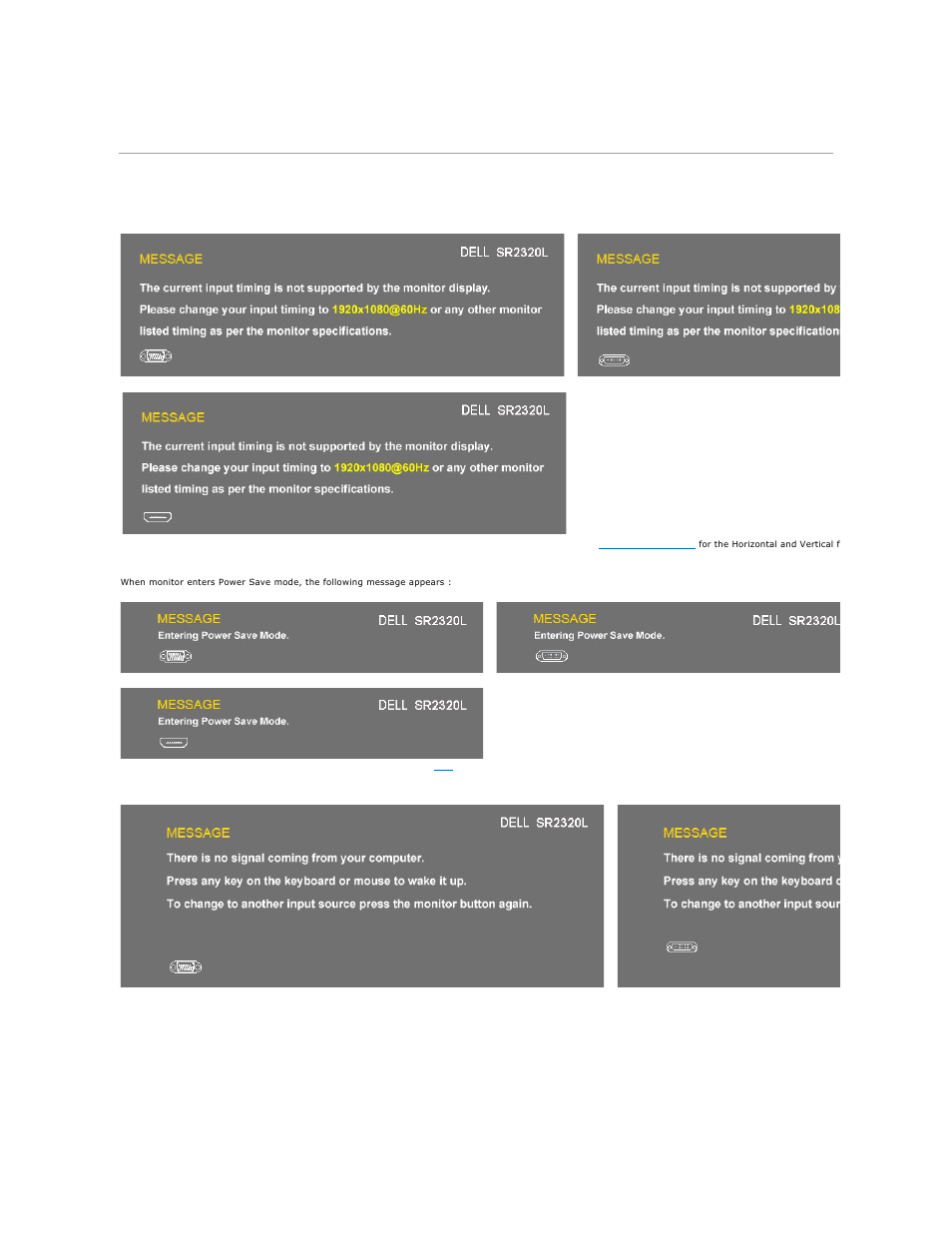 Osd warning messages | Dell SR2320L Monitor User Manual | Page 22 / 33