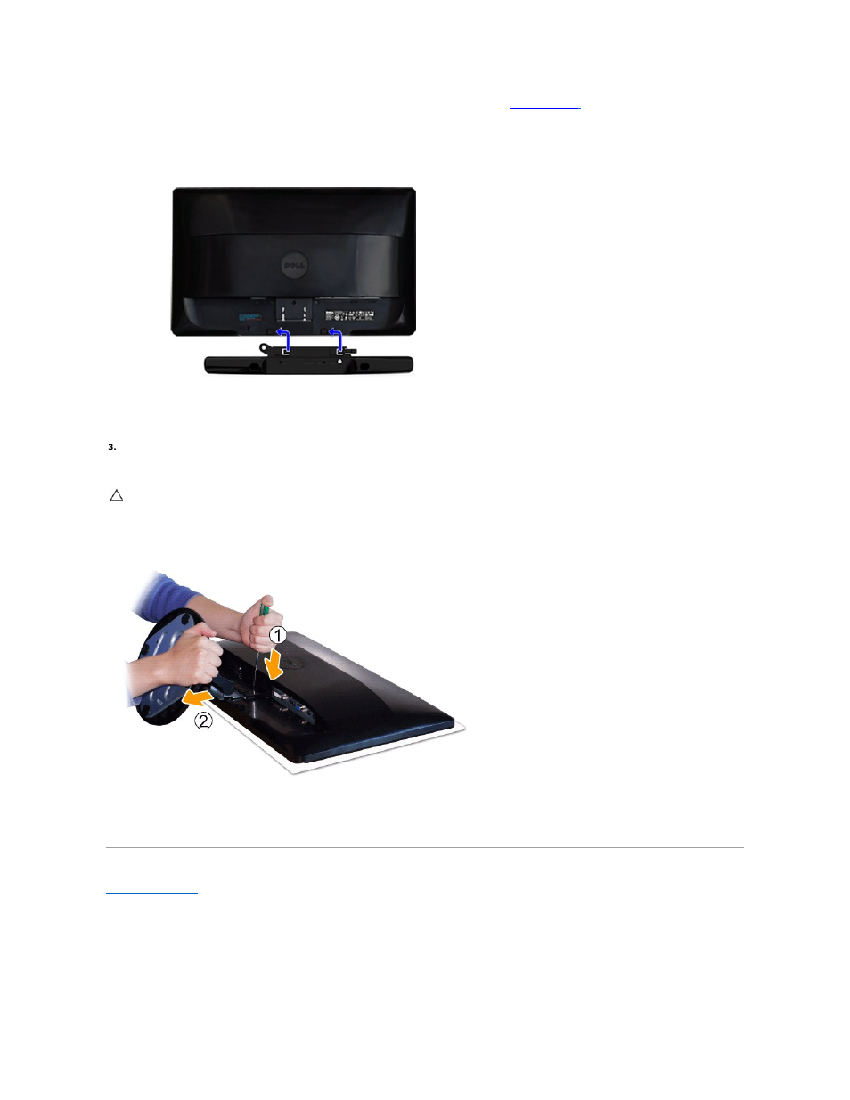 Attaching the soundbar (optional), Removing the monitor stand | Dell SR2320L Monitor User Manual | Page 29 / 33