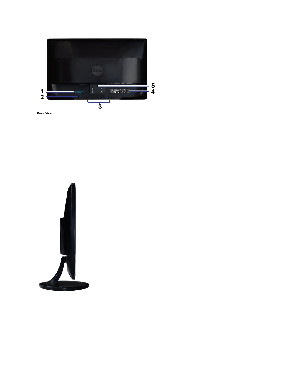 Side view bottom view | Dell SR2320L Monitor User Manual | Page 4 / 33