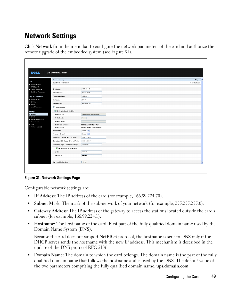 Network settings | Dell UPS 1000R User Manual | Page 49 / 88