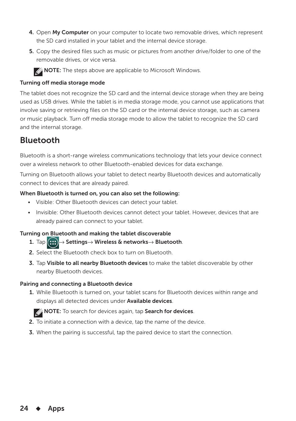 Bluetooth | Dell Venue 7 User Manual | Page 24 / 28