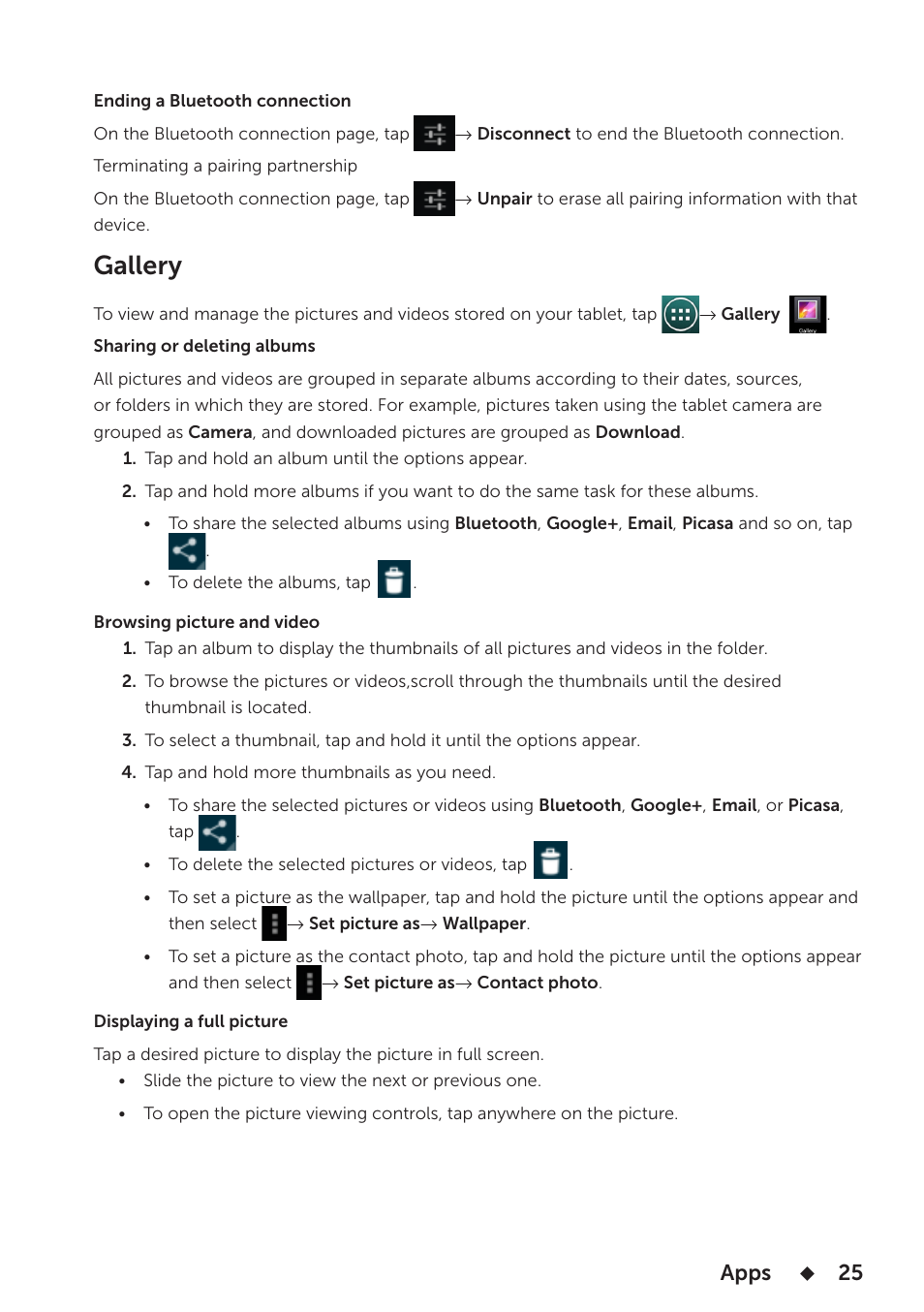 Gallery, Apps | Dell Venue 7 User Manual | Page 25 / 28