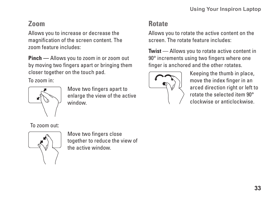 Zoom, Rotate | Dell Inspiron M301Z (Mid 2010) User Manual | Page 35 / 90