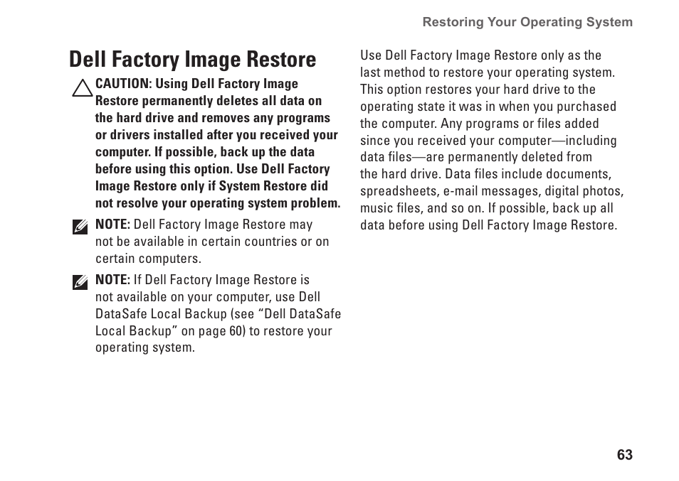 Dell factory image restore | Dell Inspiron M301Z (Mid 2010) User Manual | Page 65 / 90