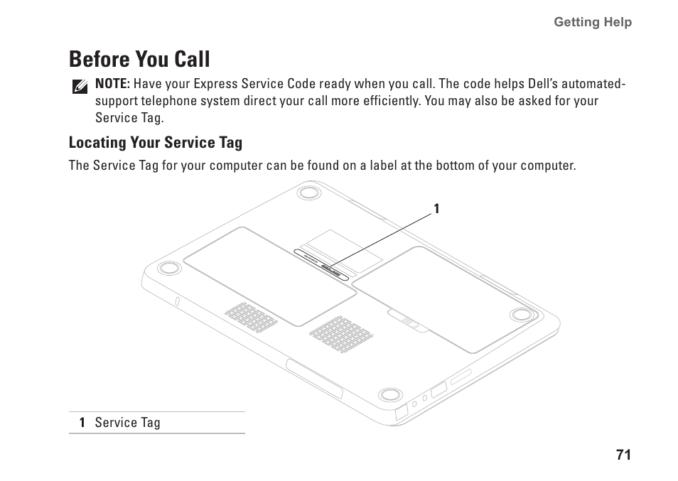 Before you call | Dell Inspiron M301Z (Mid 2010) User Manual | Page 73 / 90