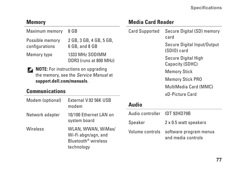 Dell Inspiron M301Z (Mid 2010) User Manual | Page 79 / 90