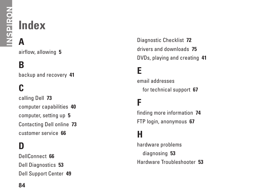 Index | Dell Inspiron M301Z (Mid 2010) User Manual | Page 86 / 90