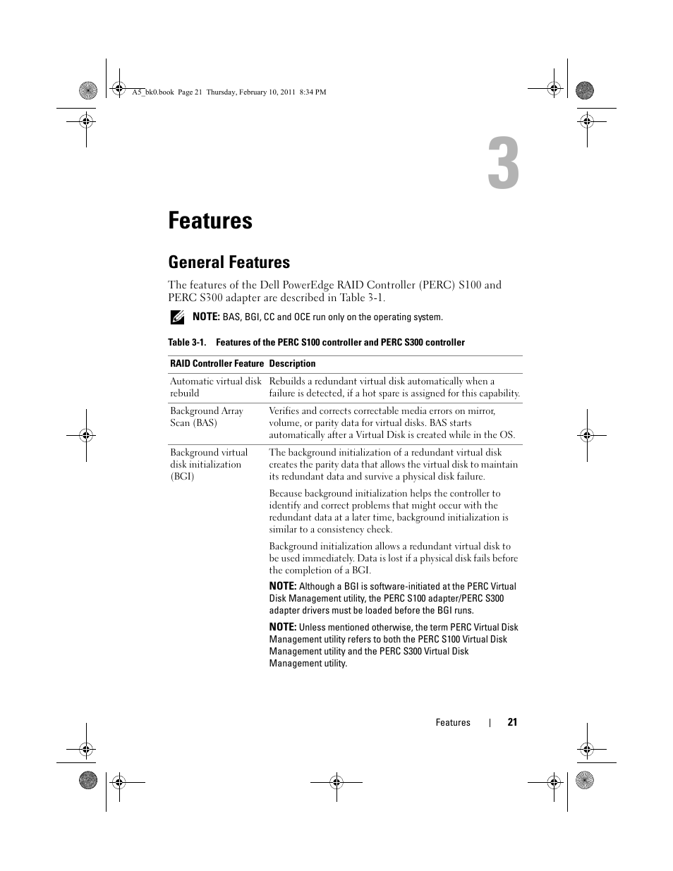 Features, General features | Dell PowerEdge RAID Controller S300 User Manual | Page 21 / 110
