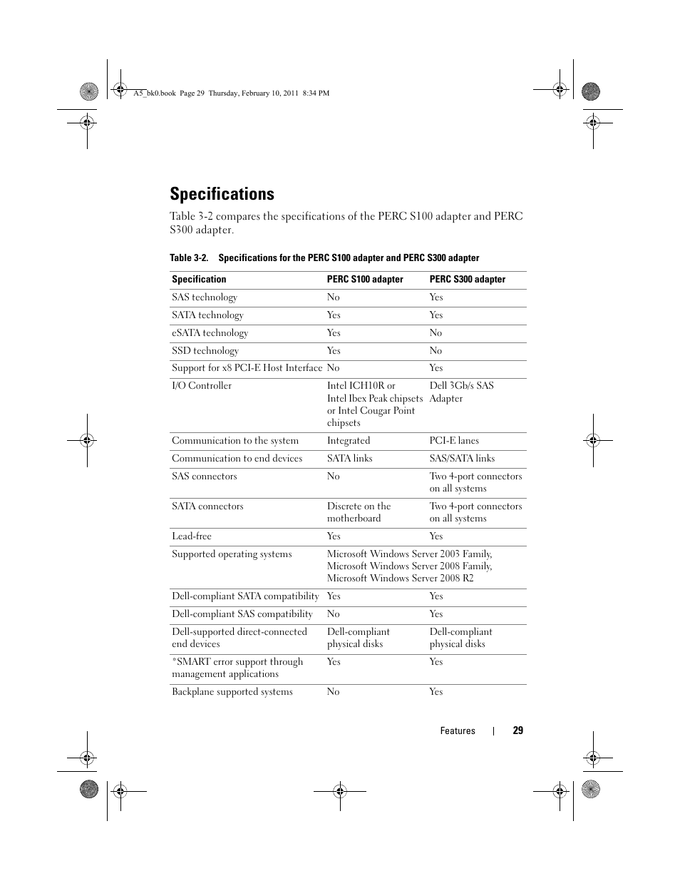 Specifications | Dell PowerEdge RAID Controller S300 User Manual | Page 29 / 110