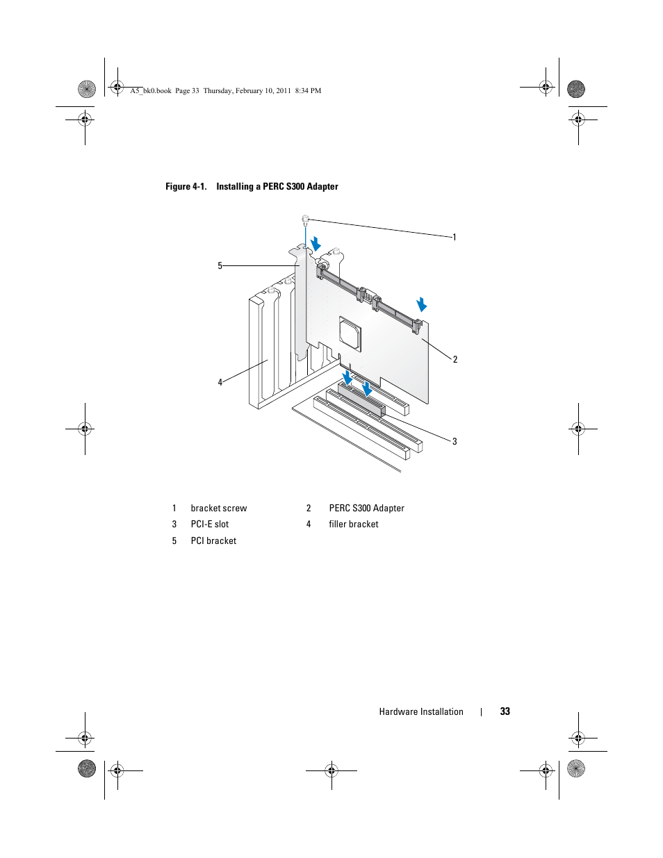 Figure 4-1. installing a perc s300 adapter | Dell PowerEdge RAID Controller S300 User Manual | Page 33 / 110