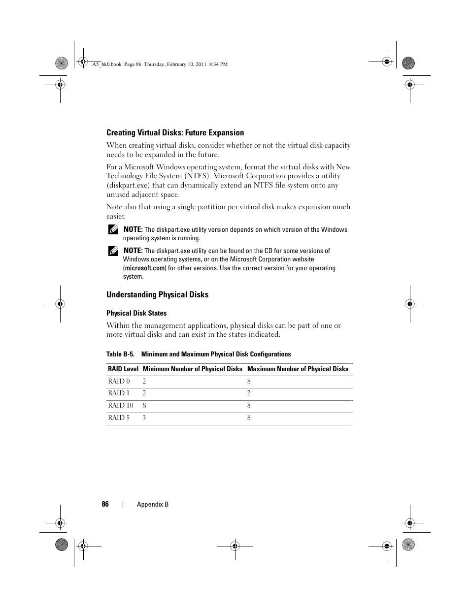 Creating virtual disks: future expansion, Understanding physical disks, Physical disk states | Dell PowerEdge RAID Controller S300 User Manual | Page 86 / 110