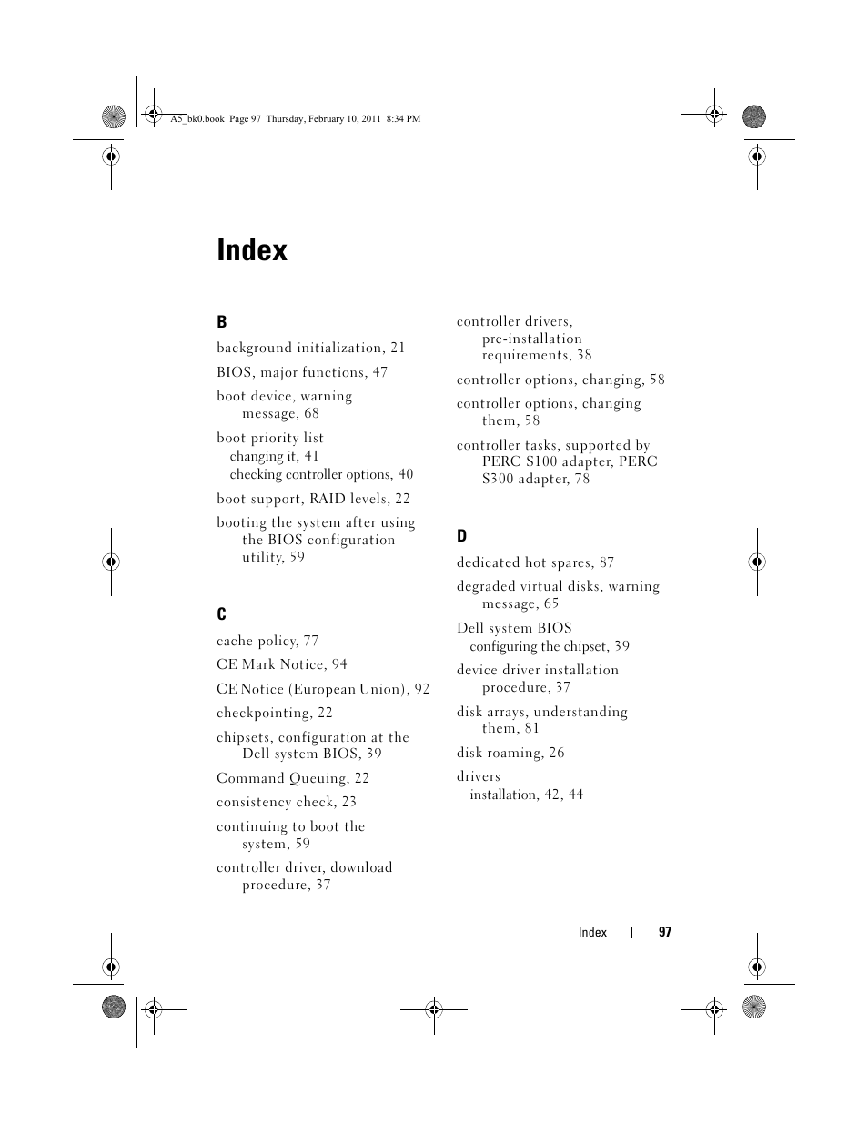 Index | Dell PowerEdge RAID Controller S300 User Manual | Page 97 / 110