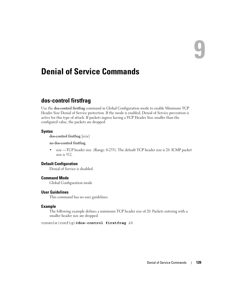 Denial of service commands, Dos-control firstfrag | Dell POWEREDGE M905 User Manual | Page 171 / 808