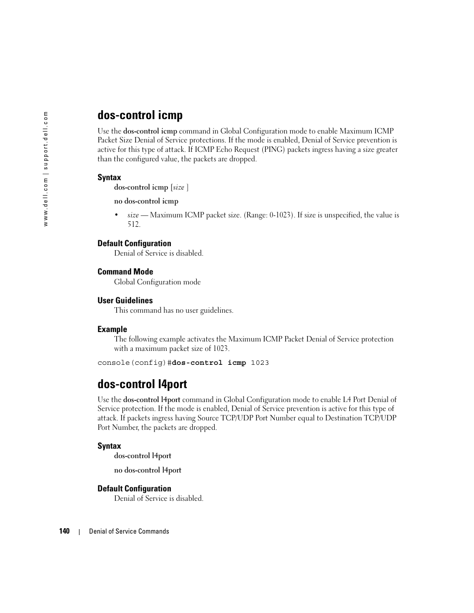 Dos-control icmp, Dos-control l4port | Dell POWEREDGE M905 User Manual | Page 172 / 808