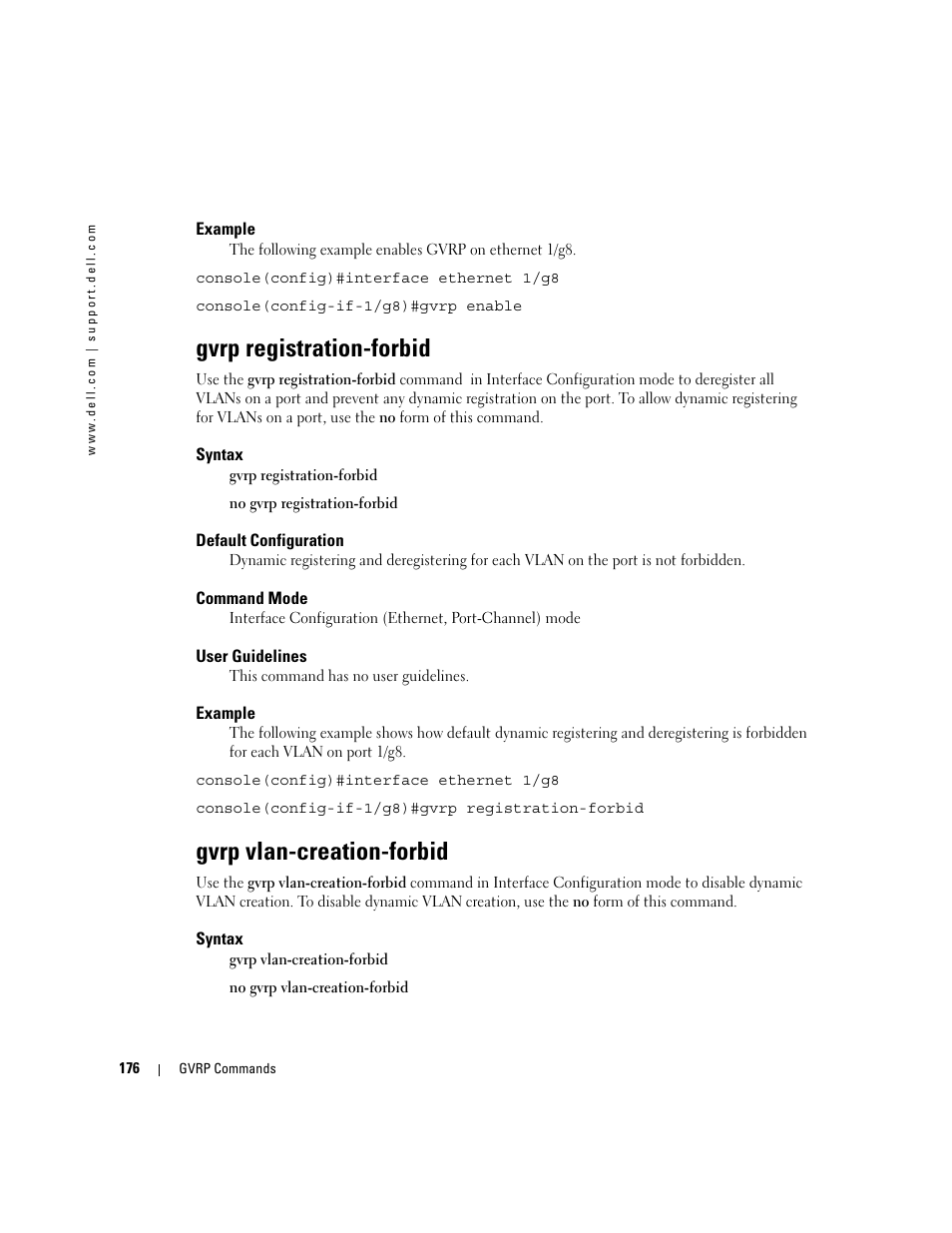 Gvrp registration-forbid, Gvrp vlan-creation-forbid | Dell POWEREDGE M905 User Manual | Page 206 / 808