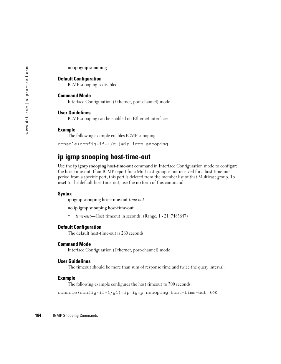 Ip igmp snooping host-time-out | Dell POWEREDGE M905 User Manual | Page 214 / 808