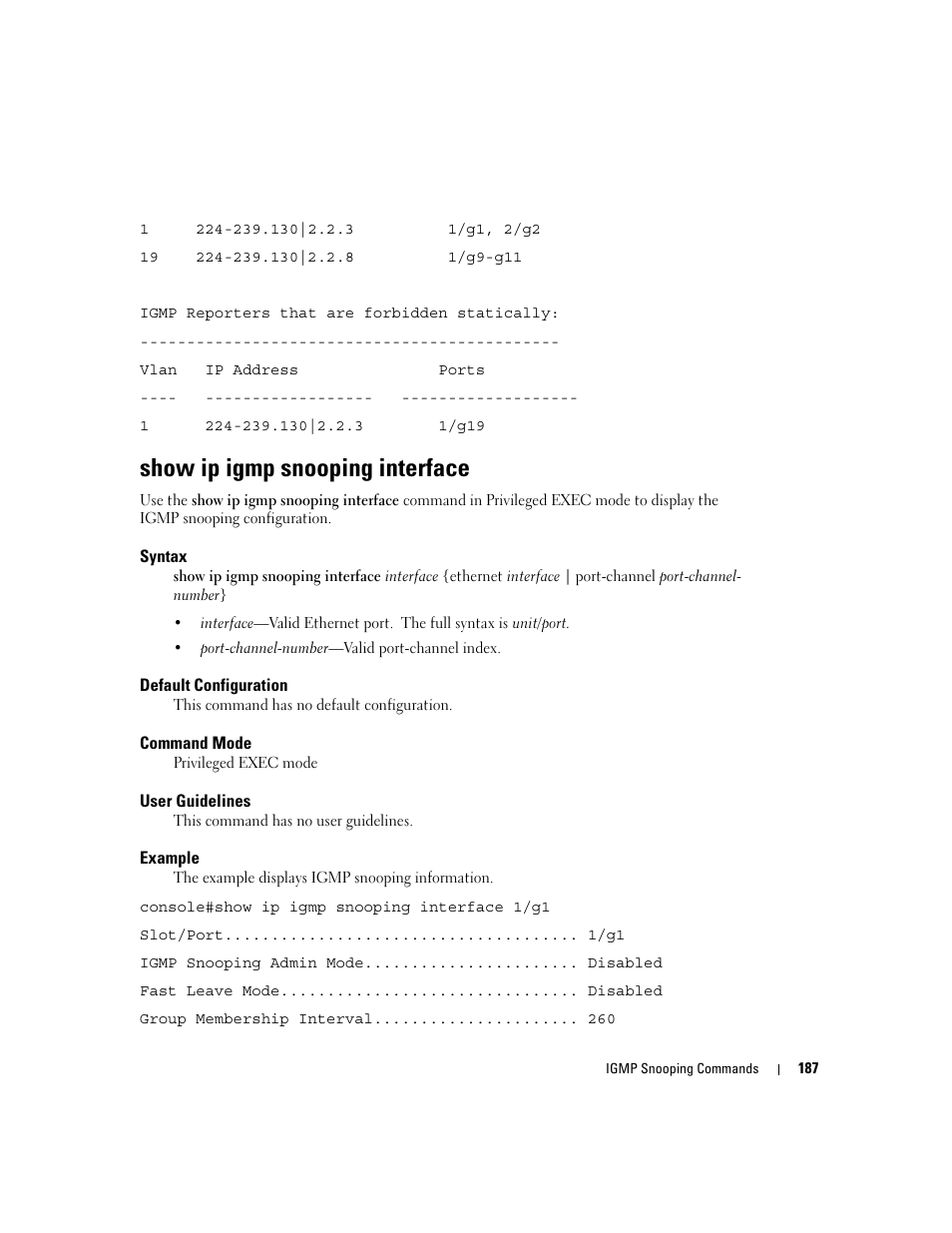 Show ip igmp snooping interface | Dell POWEREDGE M905 User Manual | Page 217 / 808