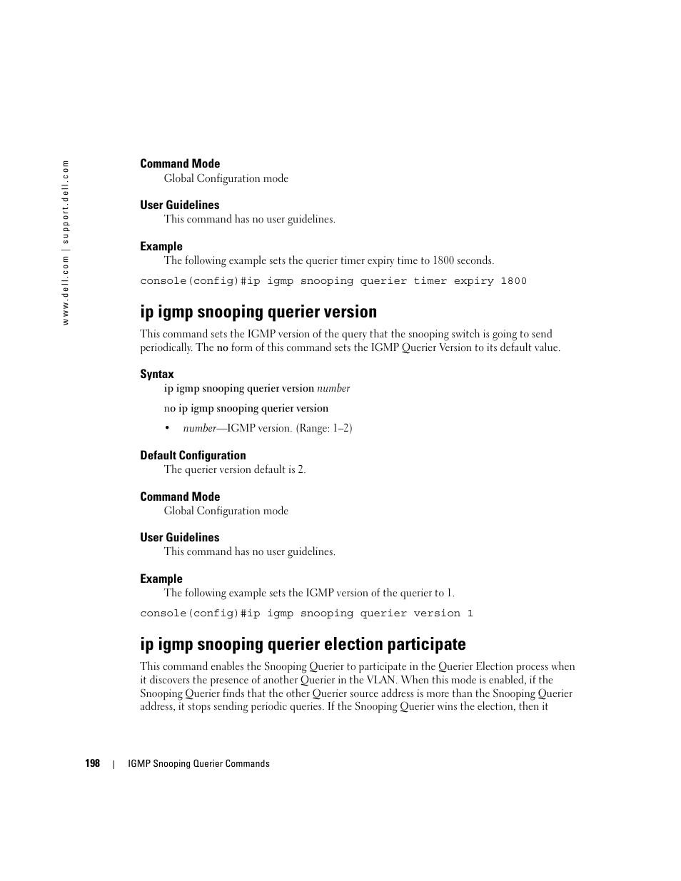 Ip igmp snooping querier version, Ip igmp snooping querier election participate | Dell POWEREDGE M905 User Manual | Page 226 / 808