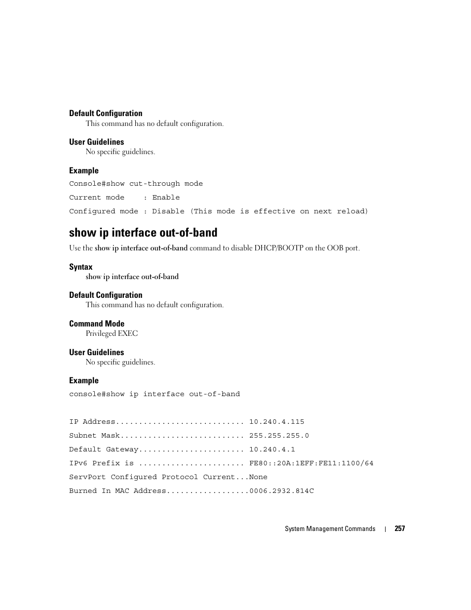 Show ip interface out-of-band | Dell POWEREDGE M905 User Manual | Page 279 / 808