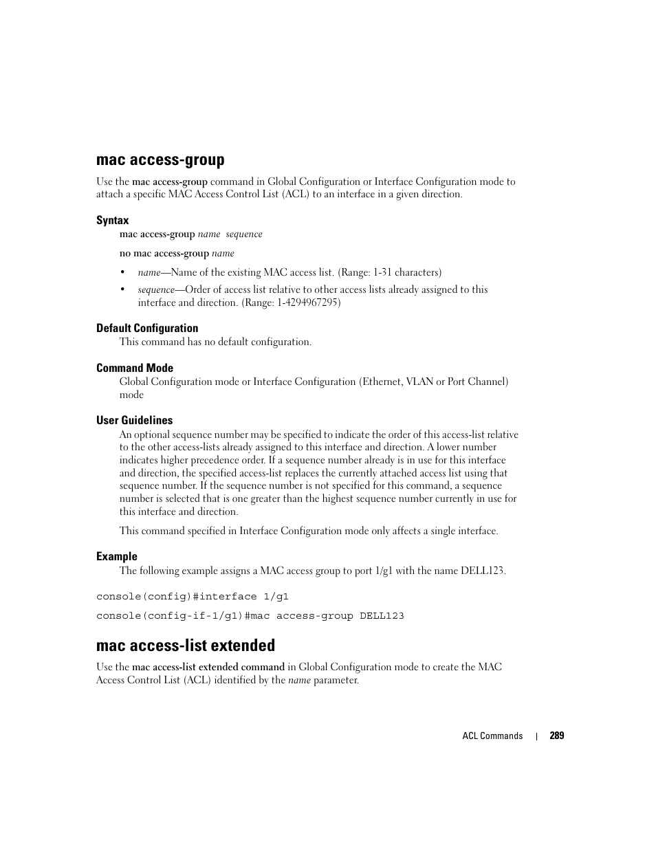 Mac access-group, Mac access-list extended | Dell POWEREDGE M905 User Manual | Page 309 / 808