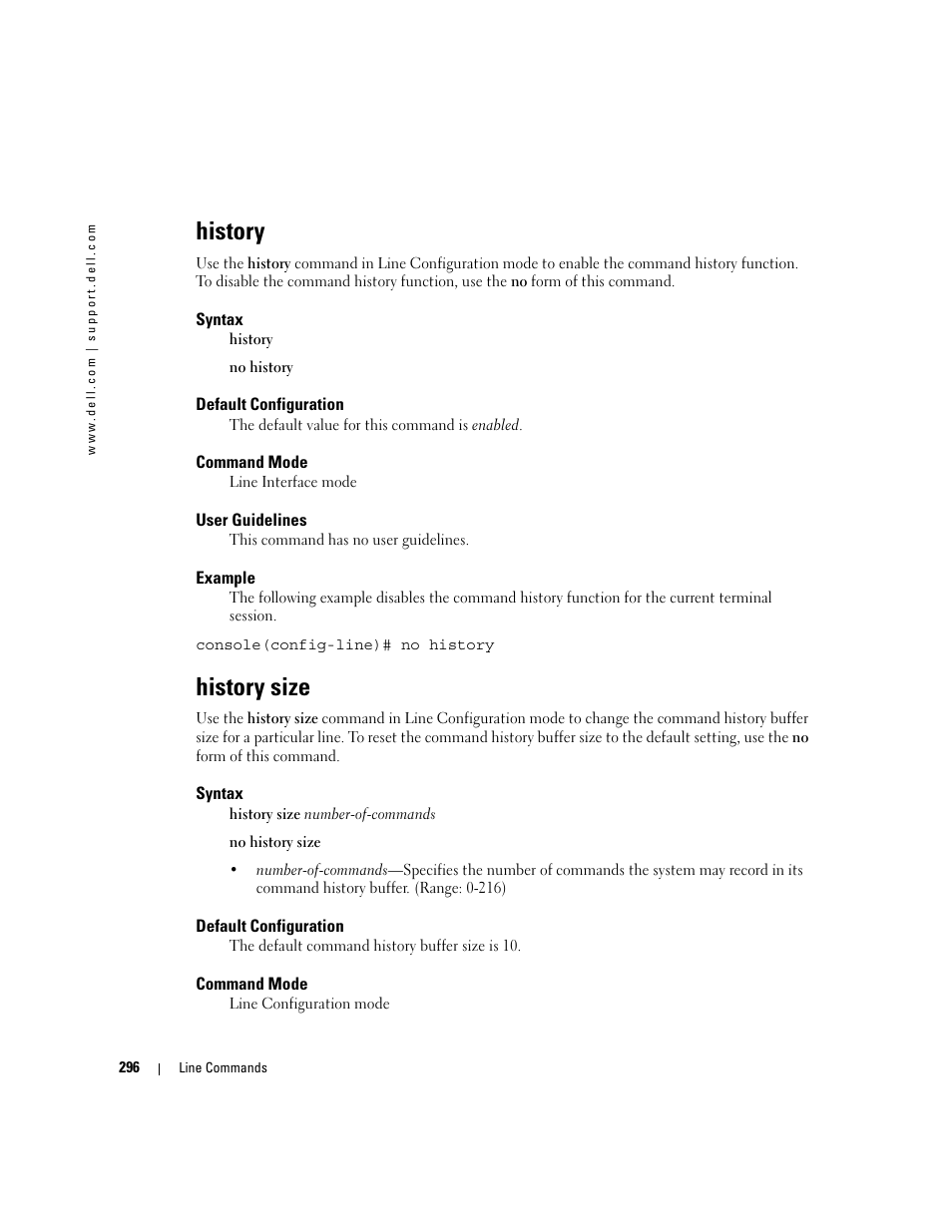 History, History size | Dell POWEREDGE M905 User Manual | Page 314 / 808