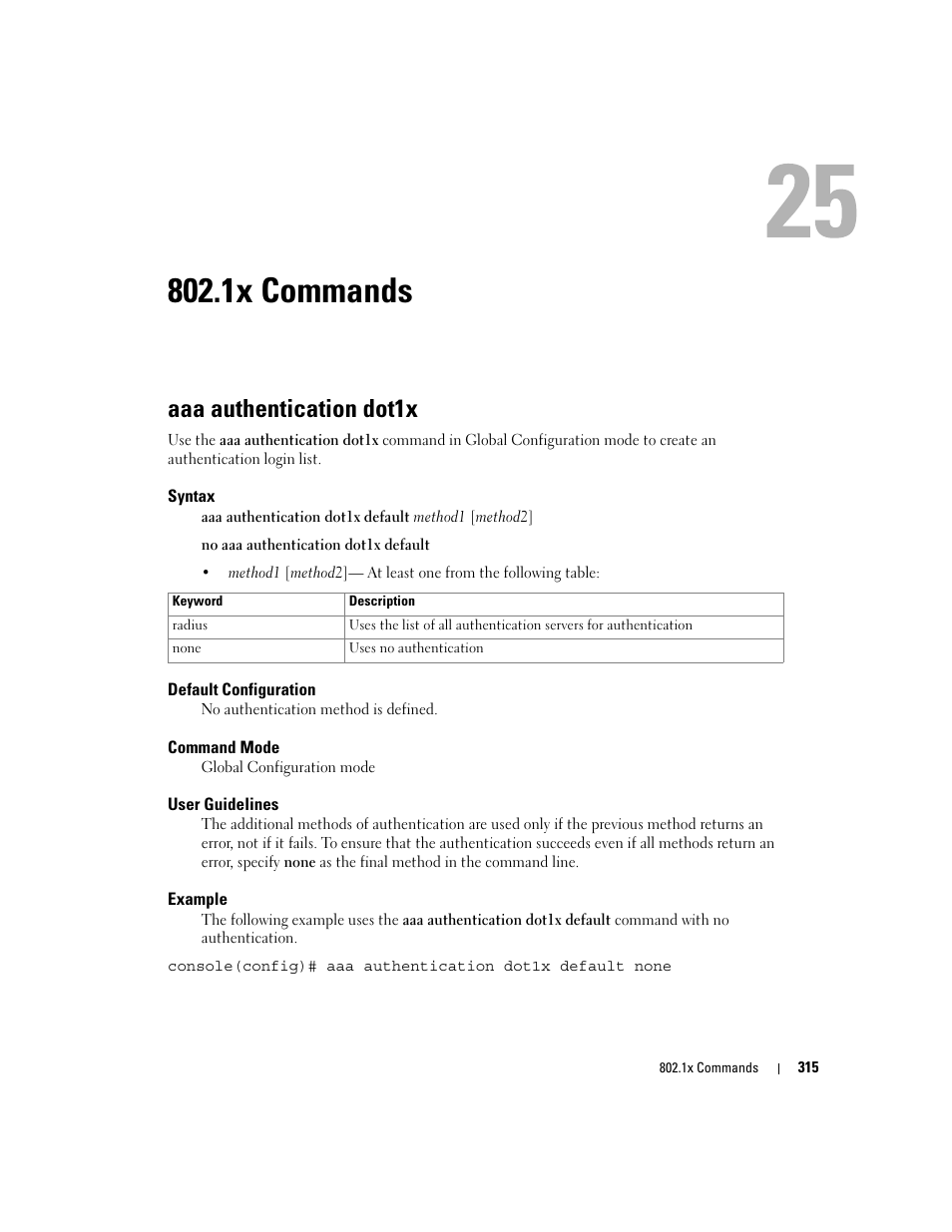 1x commands, Aaa authentication dot1x, 25 802.1x commands | Dell POWEREDGE M905 User Manual | Page 331 / 808