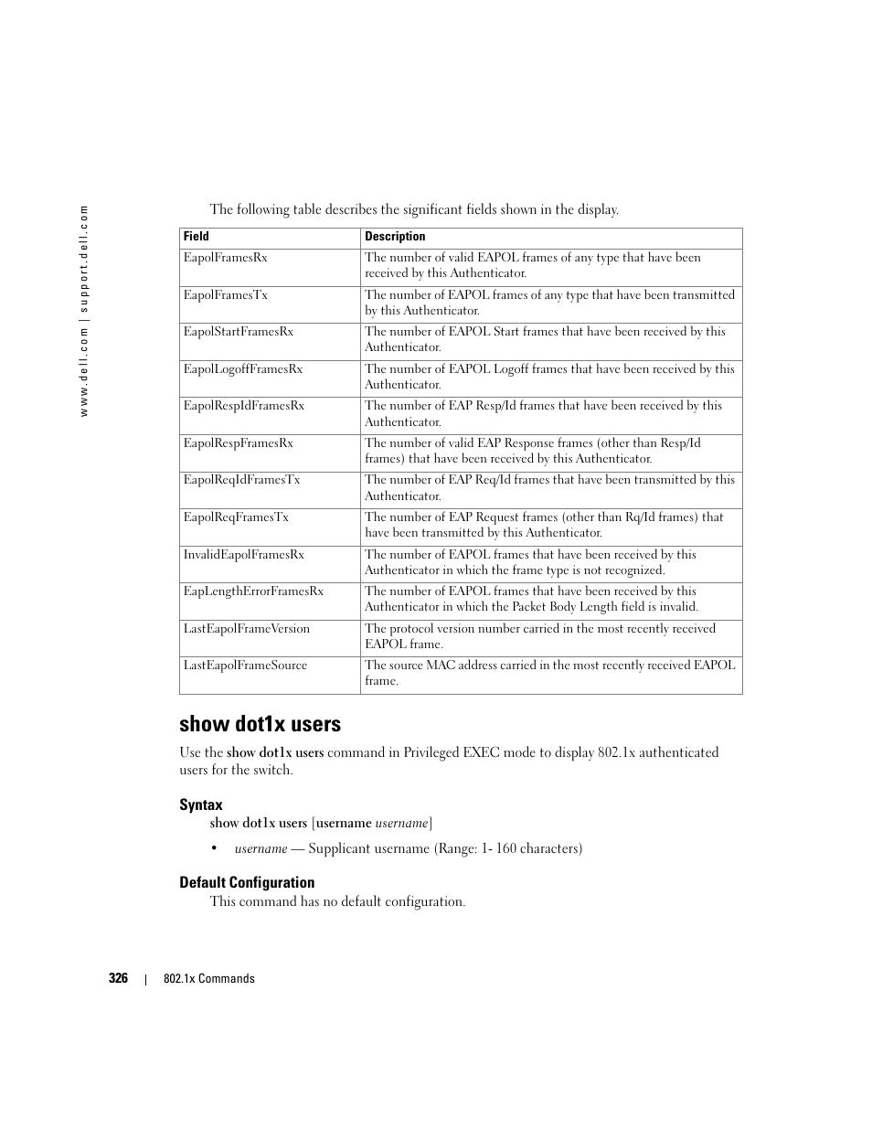 Show dot1x users | Dell POWEREDGE M905 User Manual | Page 342 / 808