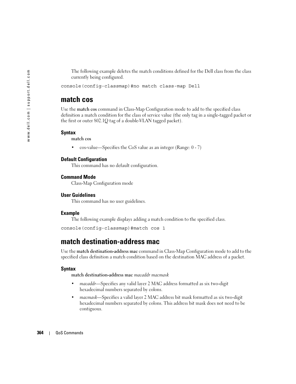 Match cos, Match destination-address mac | Dell POWEREDGE M905 User Manual | Page 376 / 808