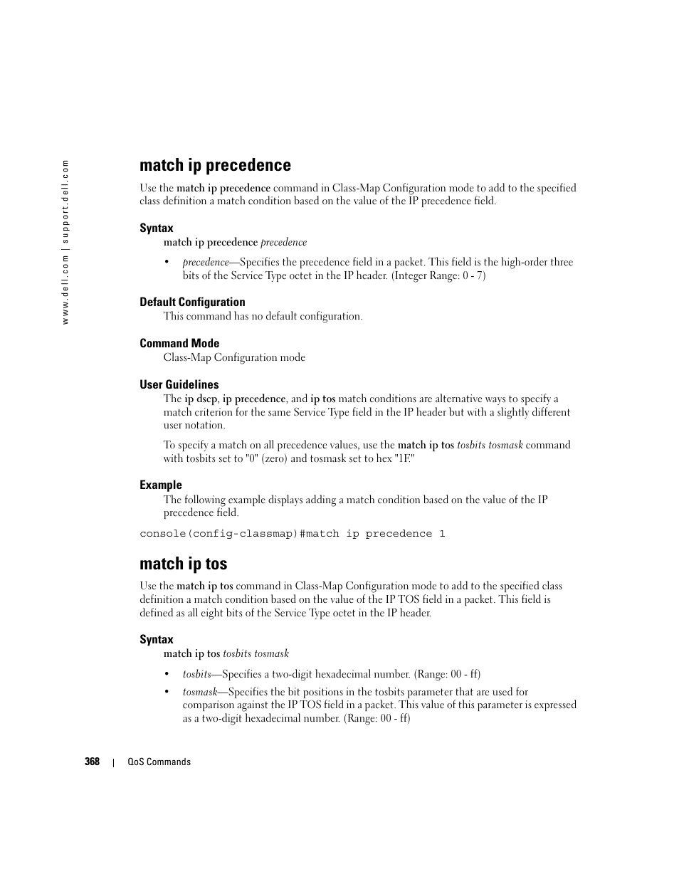 Match ip precedence, Match ip tos | Dell POWEREDGE M905 User Manual | Page 380 / 808