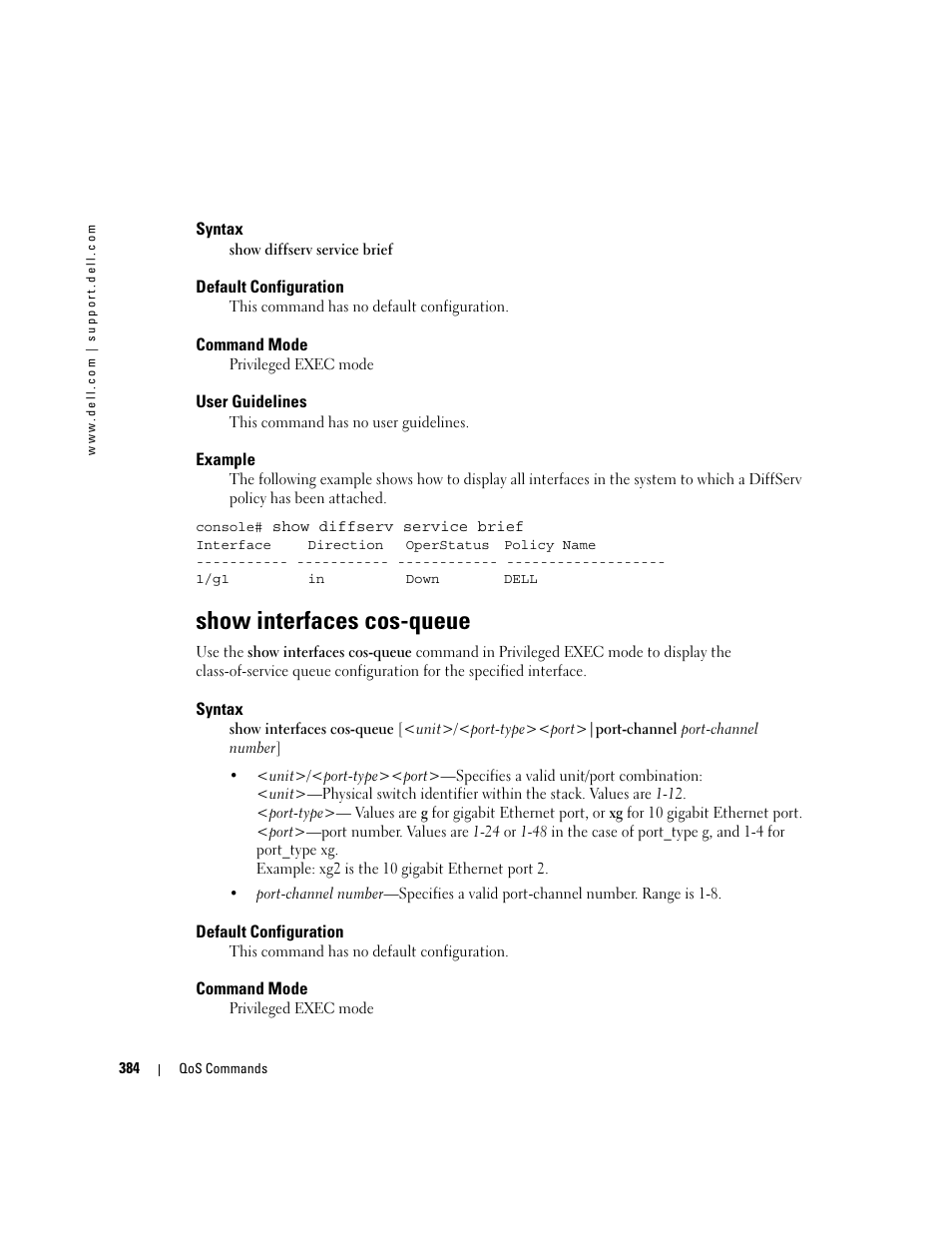 Show interfaces cos-queue | Dell POWEREDGE M905 User Manual | Page 396 / 808