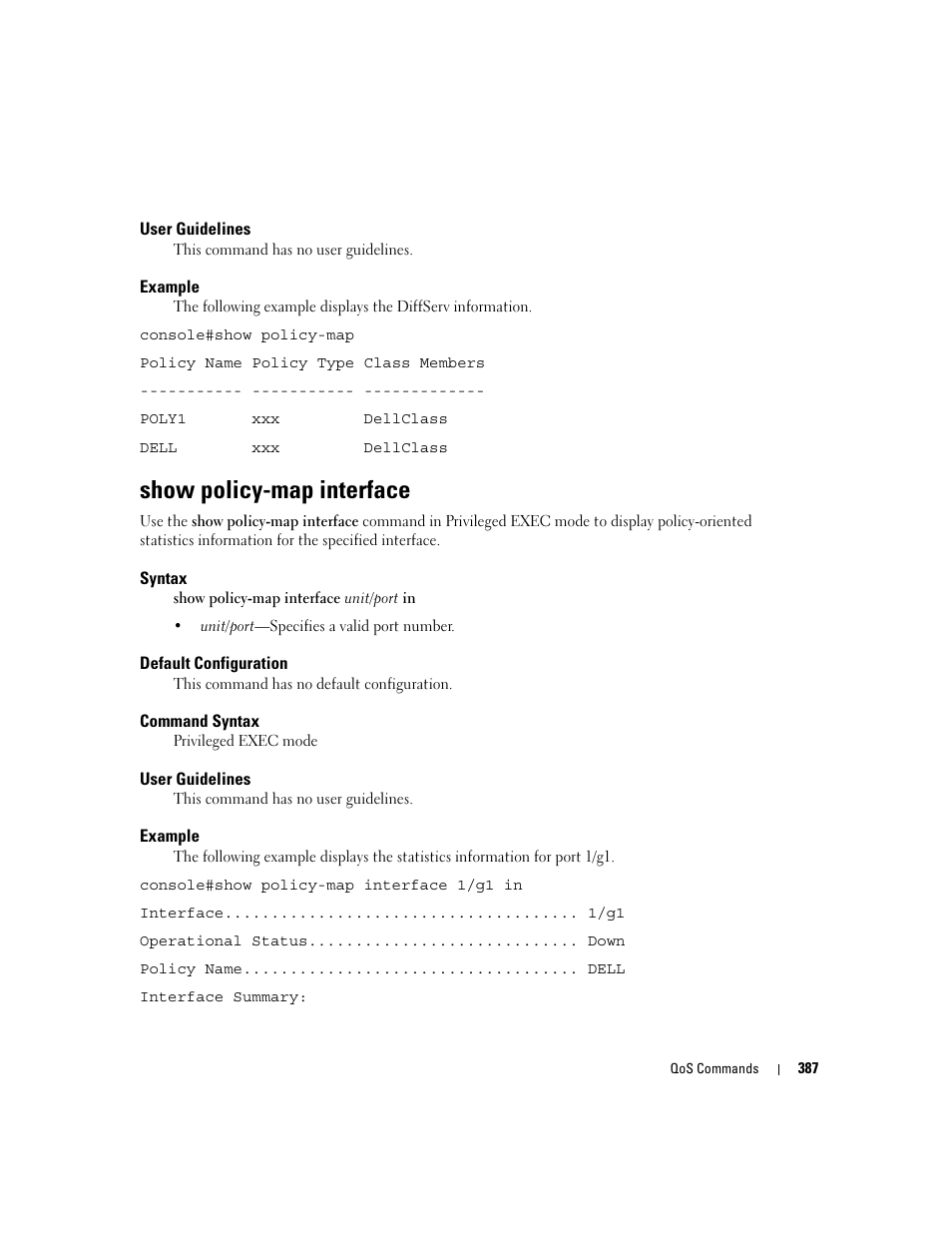 Show policy-map interface | Dell POWEREDGE M905 User Manual | Page 399 / 808