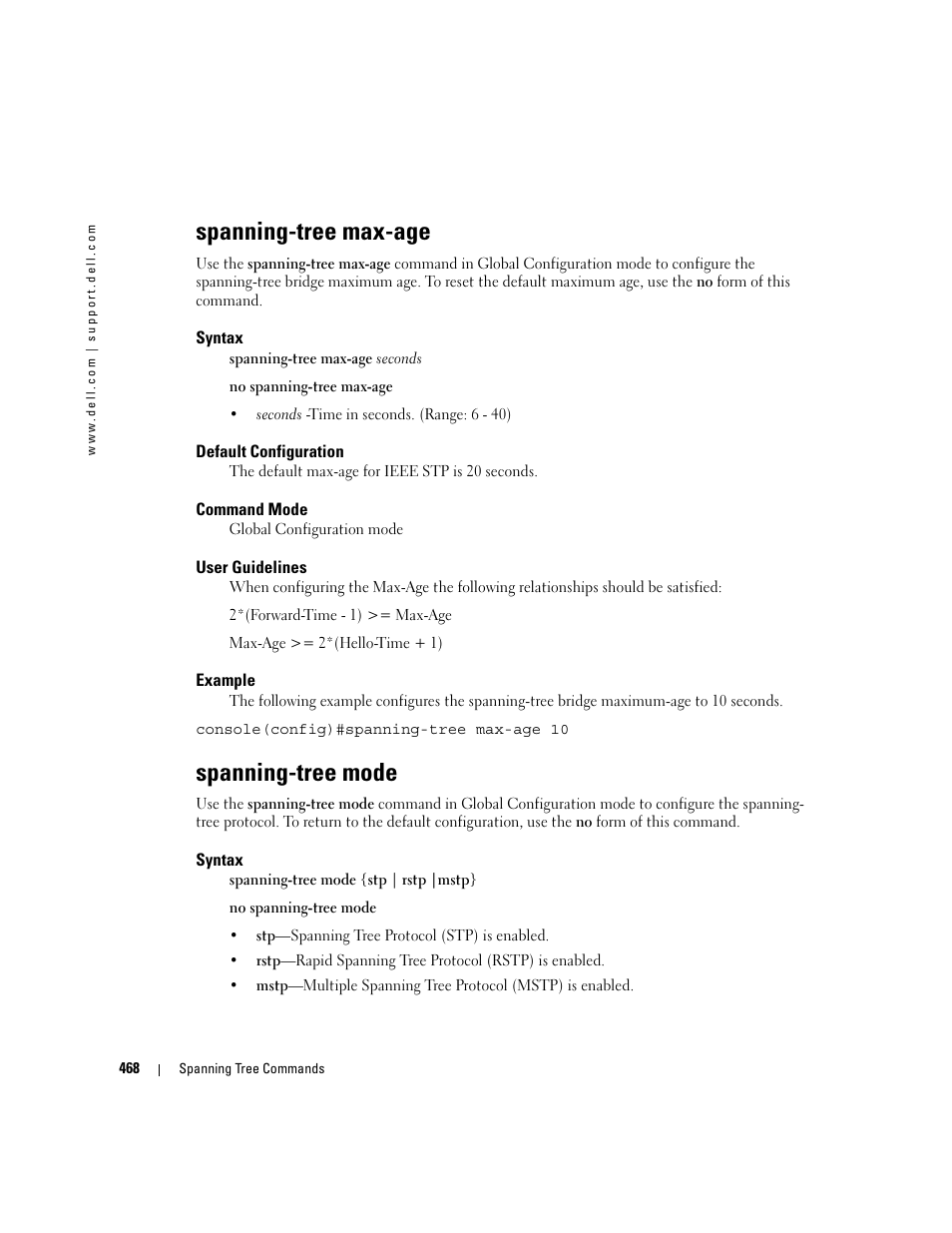 Spanning-tree max-age, Spanning-tree mode | Dell POWEREDGE M905 User Manual | Page 476 / 808