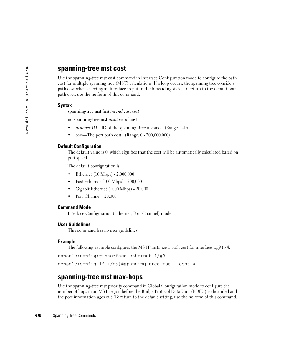 Spanning-tree mst cost, Spanning-tree mst max-hops | Dell POWEREDGE M905 User Manual | Page 478 / 808