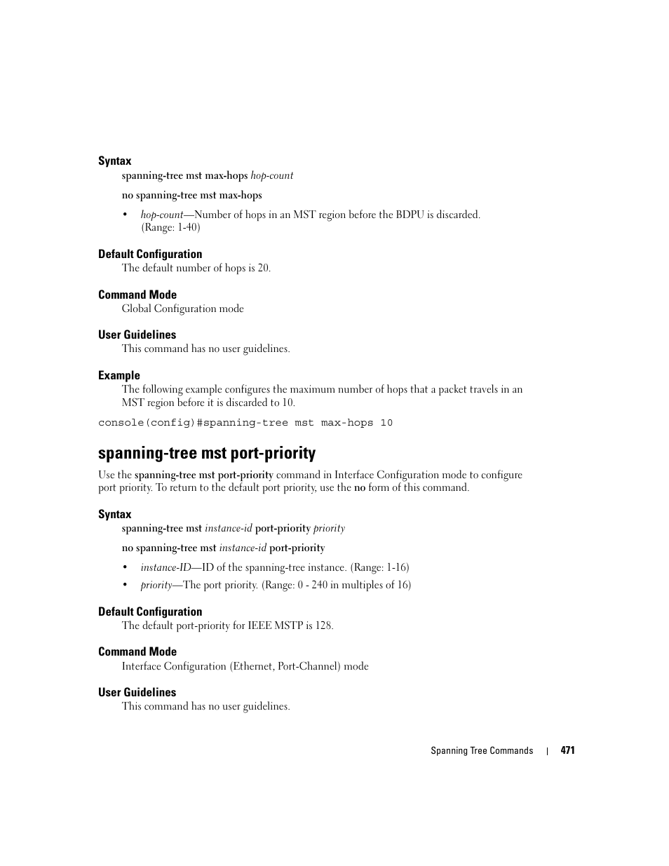 Spanning-tree mst port-priority | Dell POWEREDGE M905 User Manual | Page 479 / 808