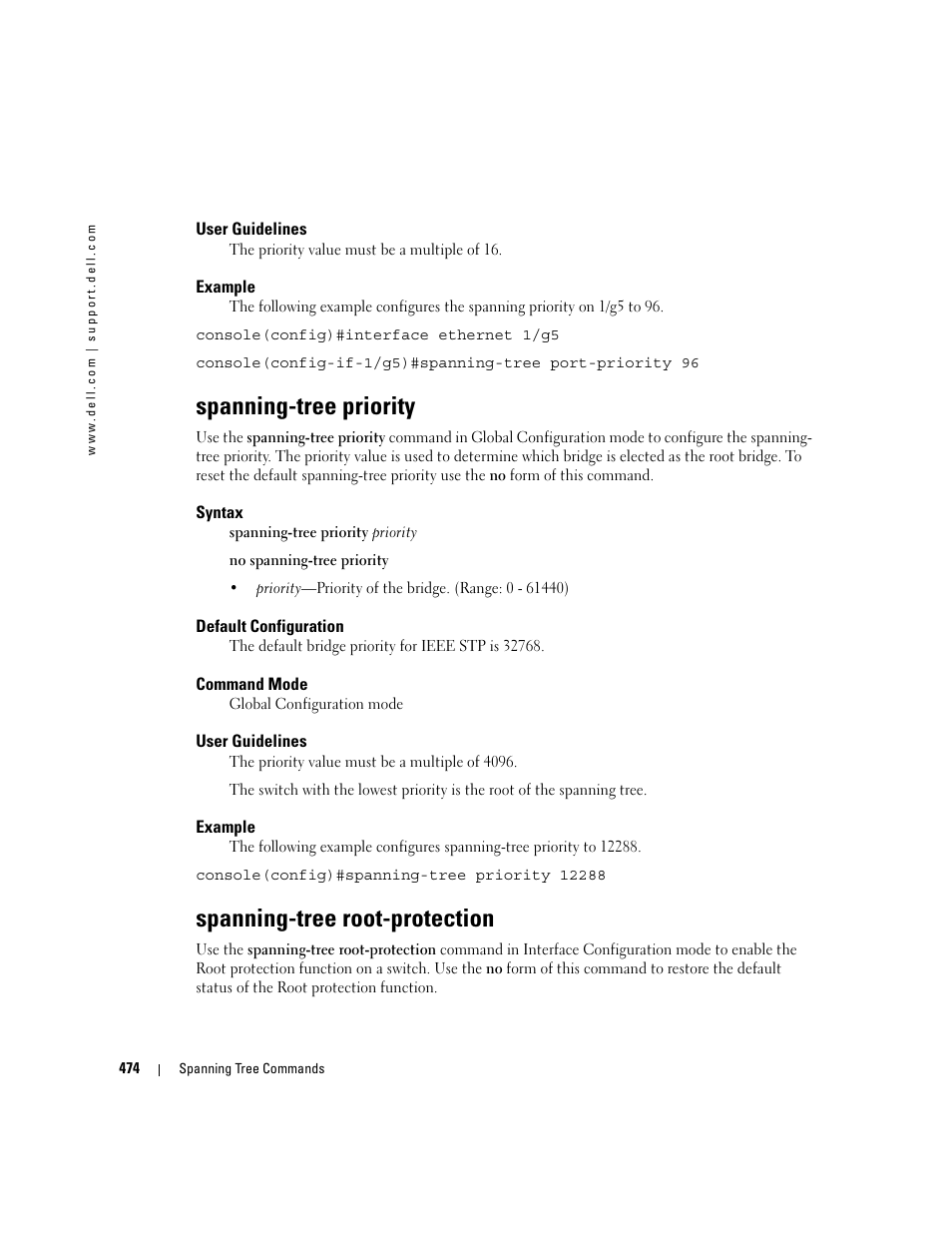 Spanning-tree priority, Spanning-tree root-protection | Dell POWEREDGE M905 User Manual | Page 482 / 808