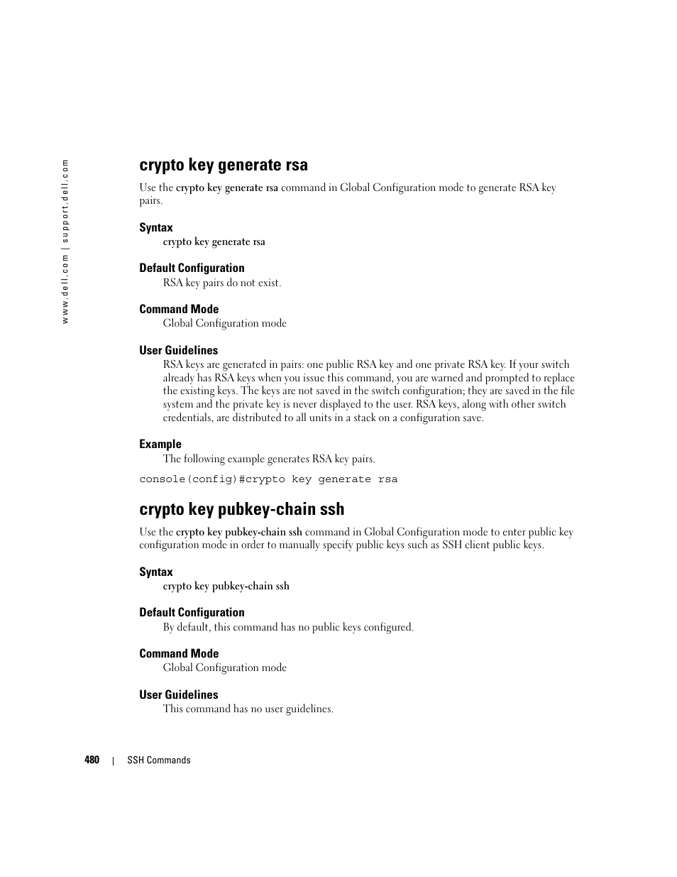 Crypto key generate rsa, Crypto key pubkey-chain ssh | Dell POWEREDGE M905 User Manual | Page 486 / 808