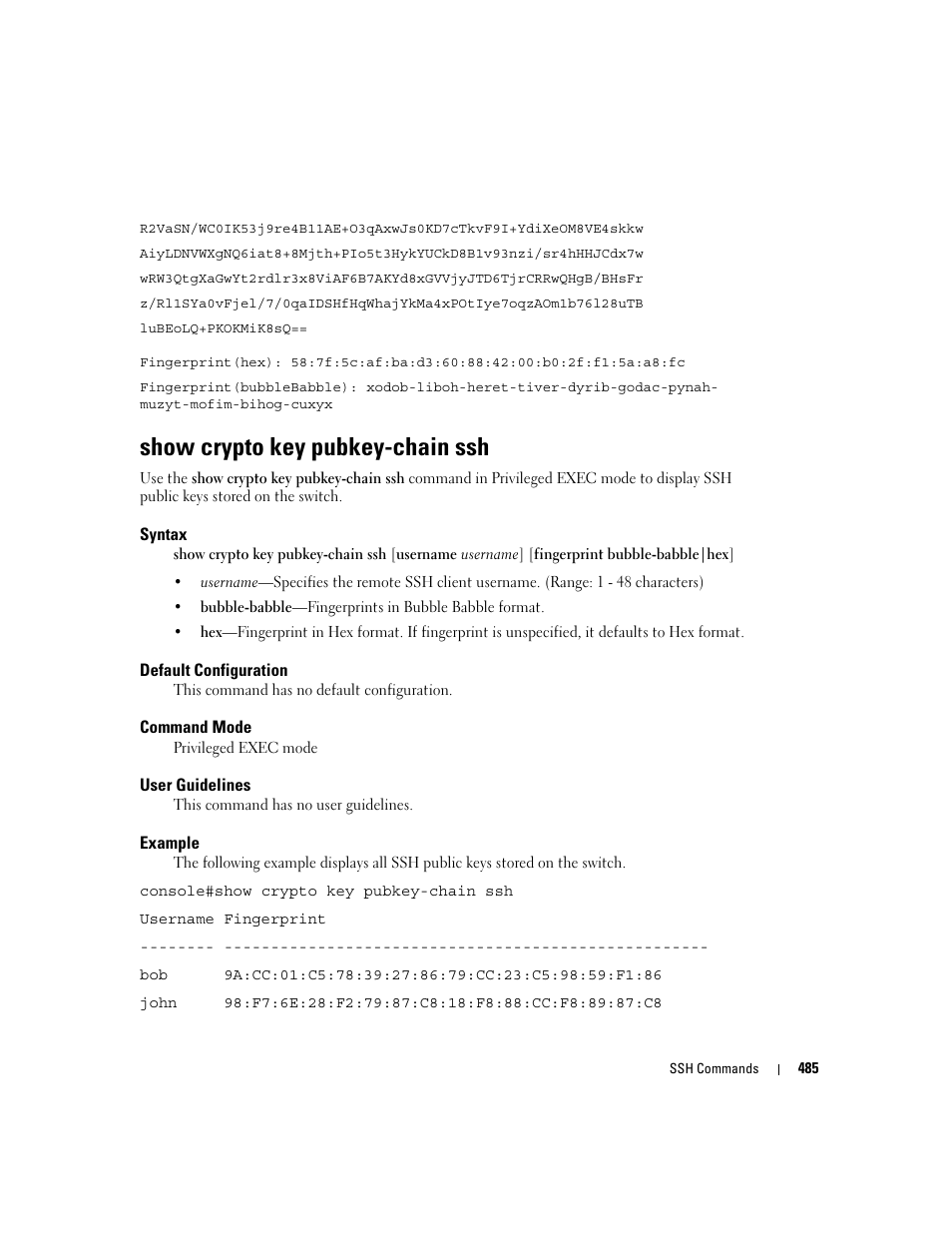 Show crypto key pubkey-chain ssh | Dell POWEREDGE M905 User Manual | Page 491 / 808