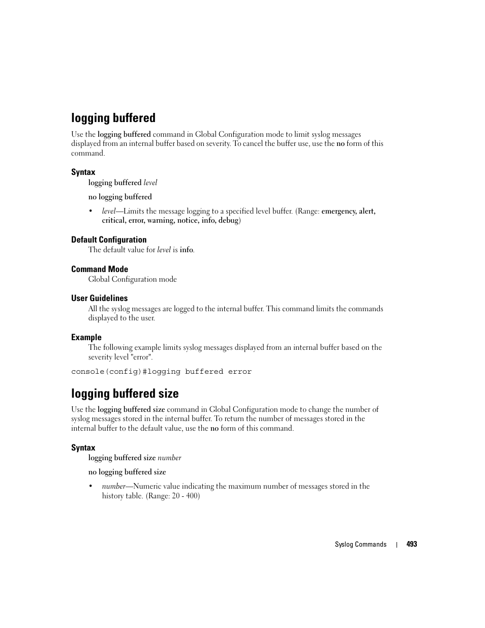 Logging buffered, Logging buffered size | Dell POWEREDGE M905 User Manual | Page 499 / 808