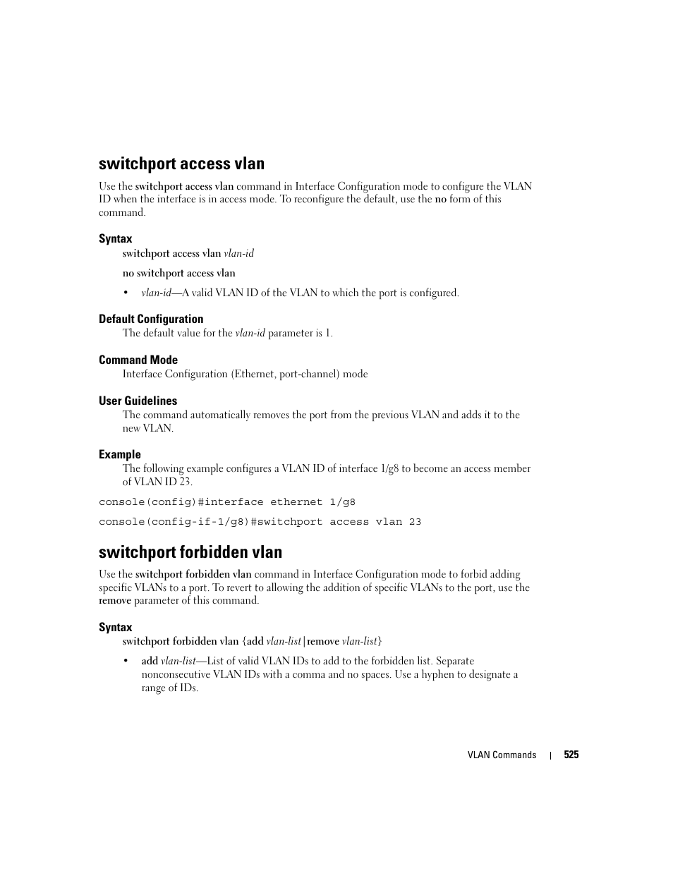 Switchport access vlan, Switchport forbidden vlan | Dell POWEREDGE M905 User Manual | Page 529 / 808