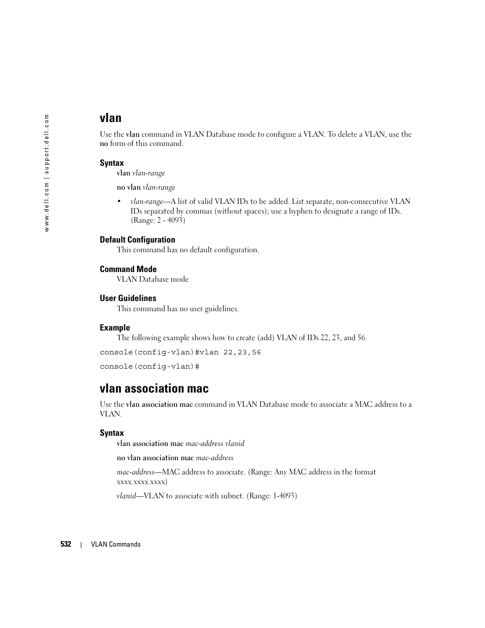 Vlan, Vlan association mac | Dell POWEREDGE M905 User Manual | Page 536 / 808