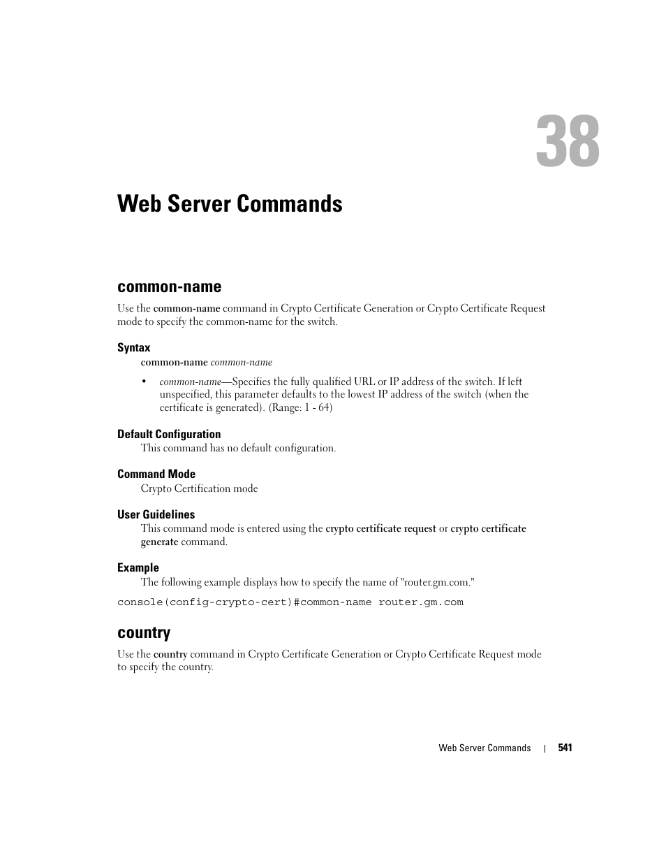 Web server commands, Common-name, Country | 38 web server commands | Dell POWEREDGE M905 User Manual | Page 543 / 808