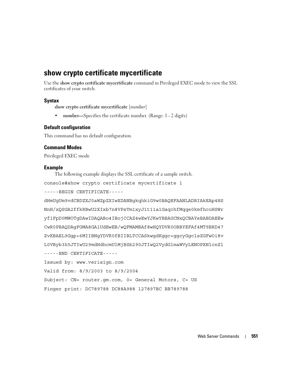 Show crypto certificate mycertificate | Dell POWEREDGE M905 User Manual | Page 553 / 808