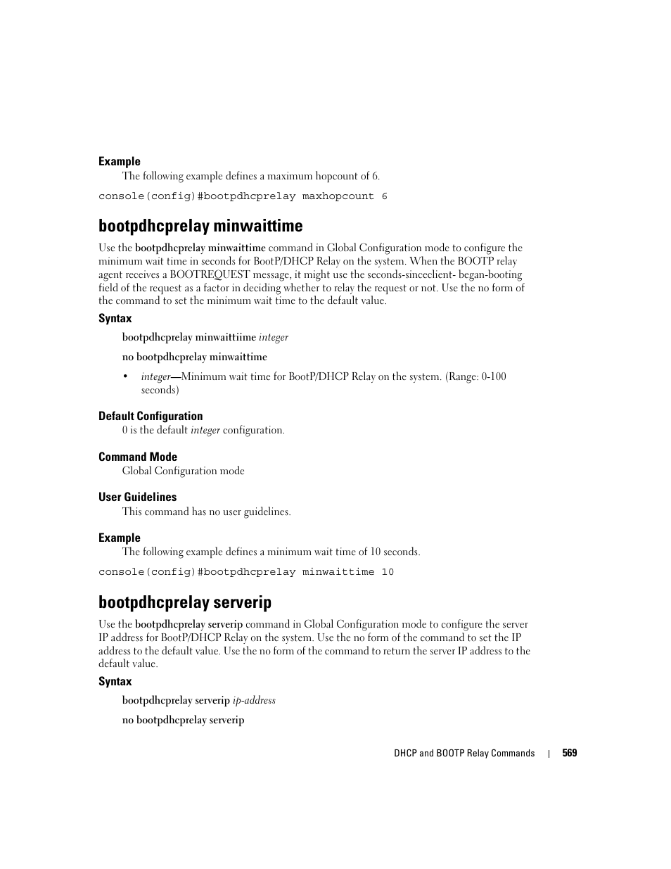 Bootpdhcprelay minwaittime, Bootpdhcprelay serverip | Dell POWEREDGE M905 User Manual | Page 569 / 808