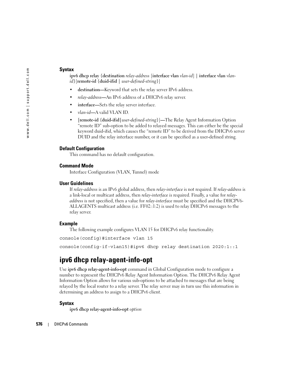 Ipv6 dhcp relay-agent-info-opt | Dell POWEREDGE M905 User Manual | Page 576 / 808