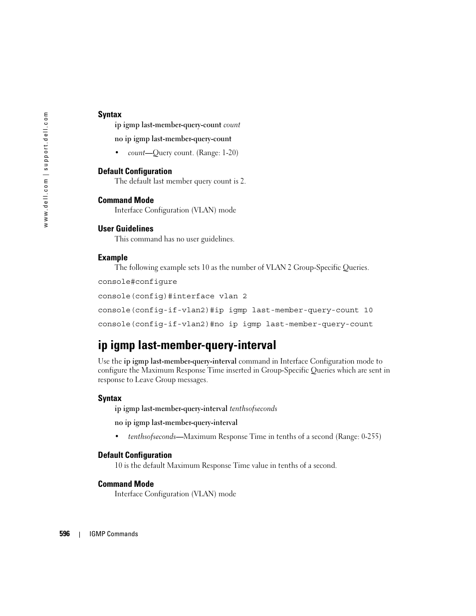 Ip igmp last-member-query-interval | Dell POWEREDGE M905 User Manual | Page 592 / 808