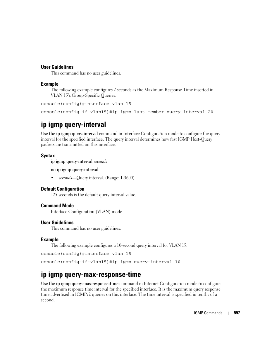 Ip igmp query-interval, Ip igmp query-max-response-time | Dell POWEREDGE M905 User Manual | Page 593 / 808