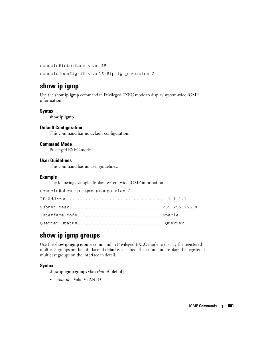 Show ip igmp, Show ip igmp groups | Dell POWEREDGE M905 User Manual | Page 597 / 808