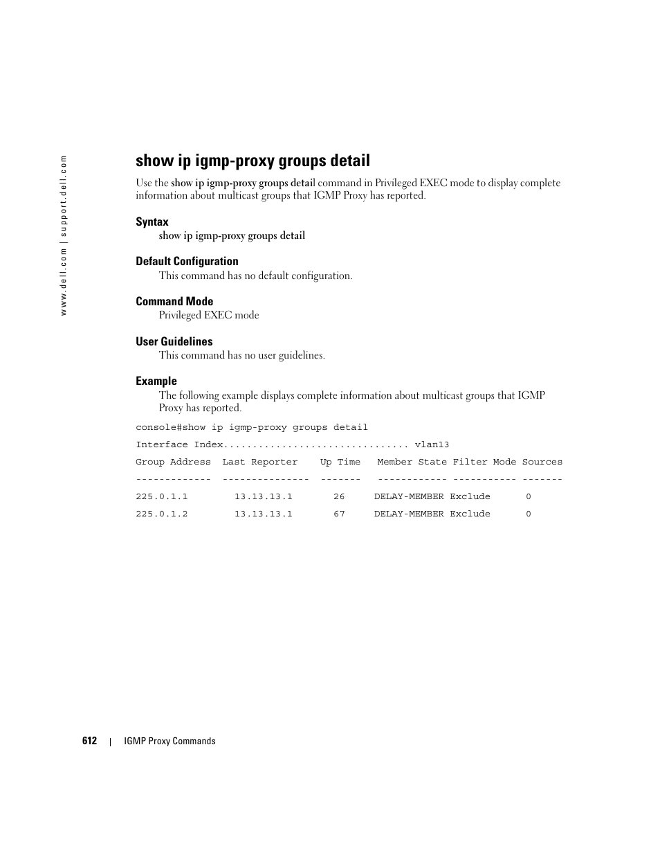 Show ip igmp-proxy groups detail | Dell POWEREDGE M905 User Manual | Page 608 / 808