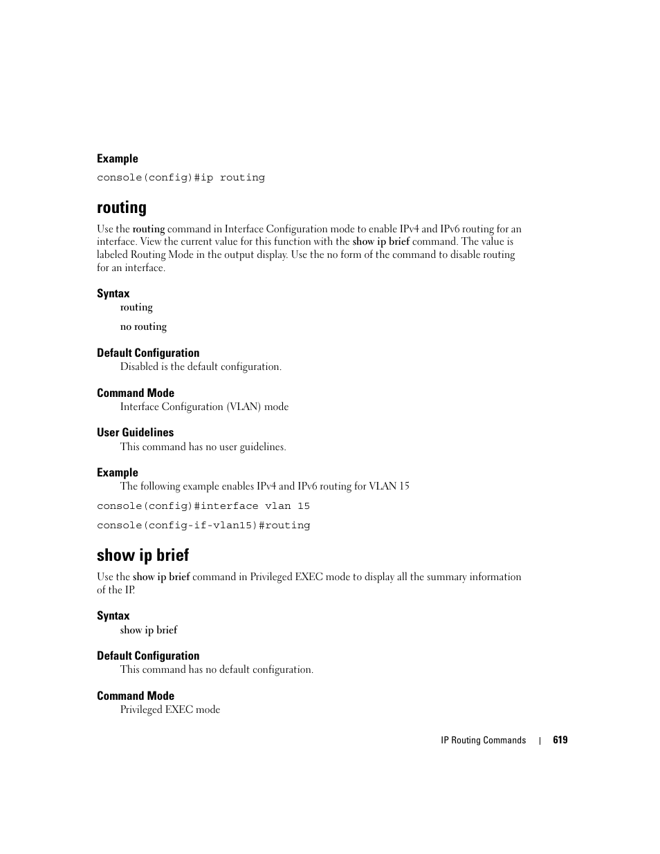 Routing, Show ip brief | Dell POWEREDGE M905 User Manual | Page 615 / 808