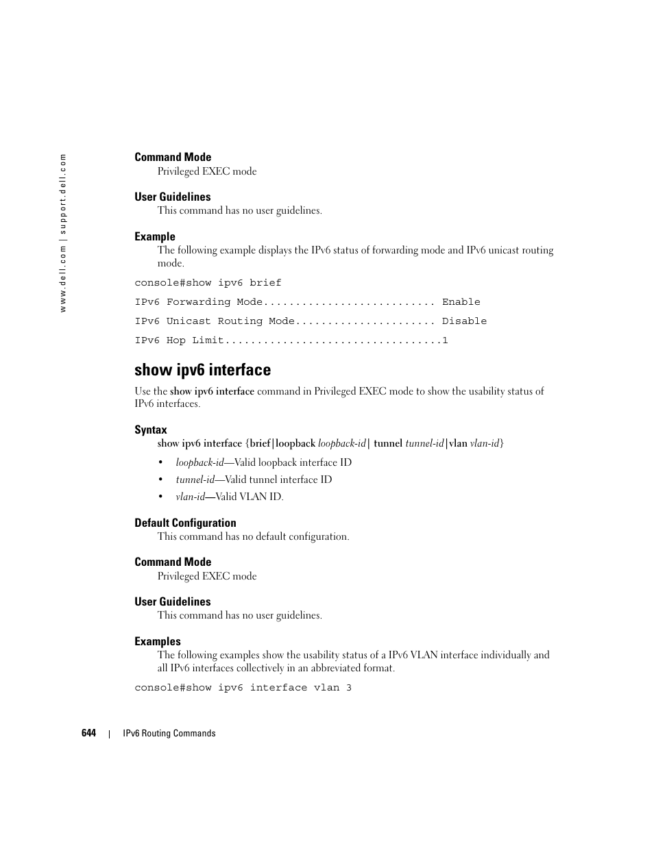 Show ipv6 interface | Dell POWEREDGE M905 User Manual | Page 640 / 808